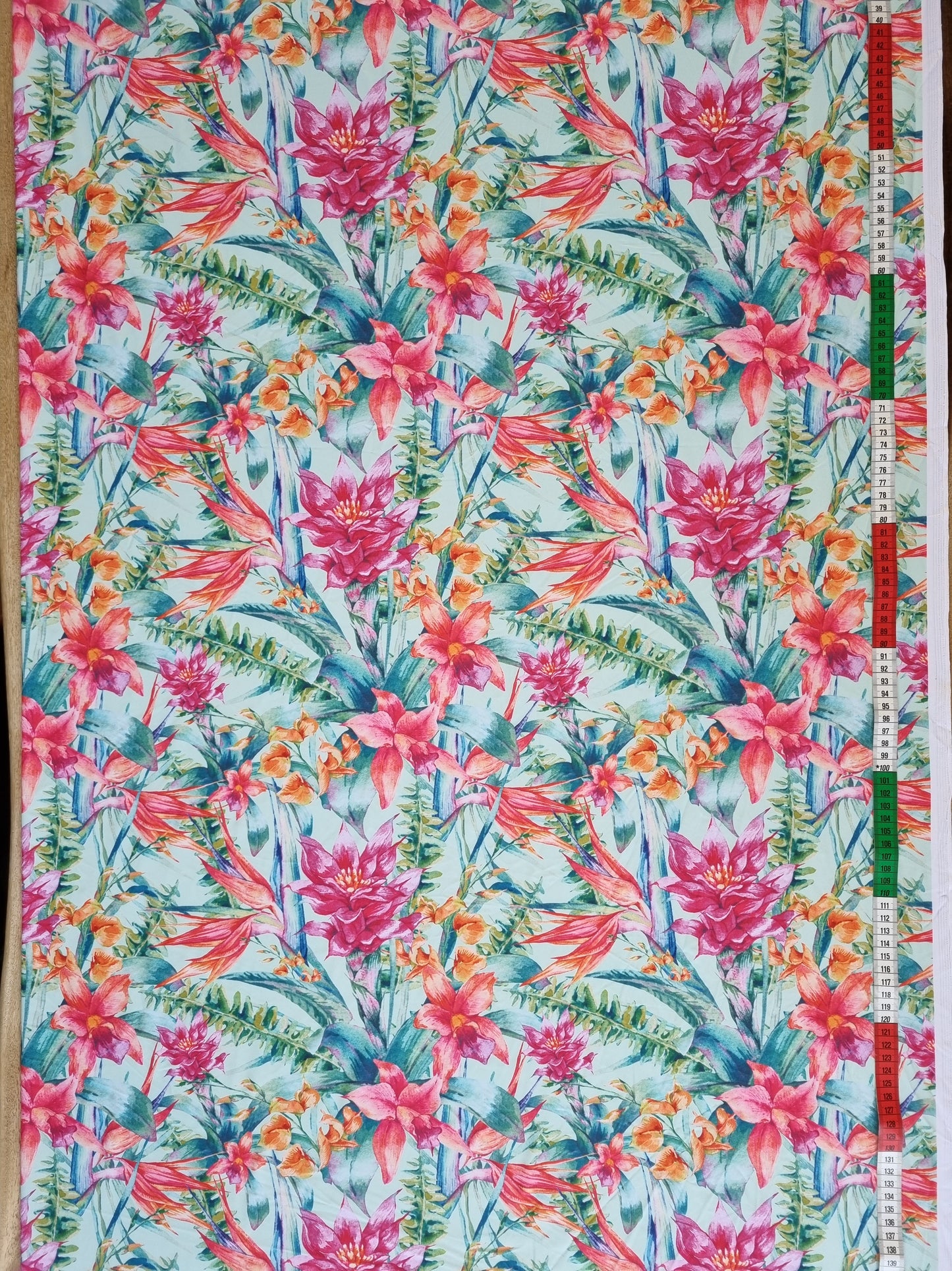Zwem (en lingerie) lycra: Turquoise met tropische bloemenprint
