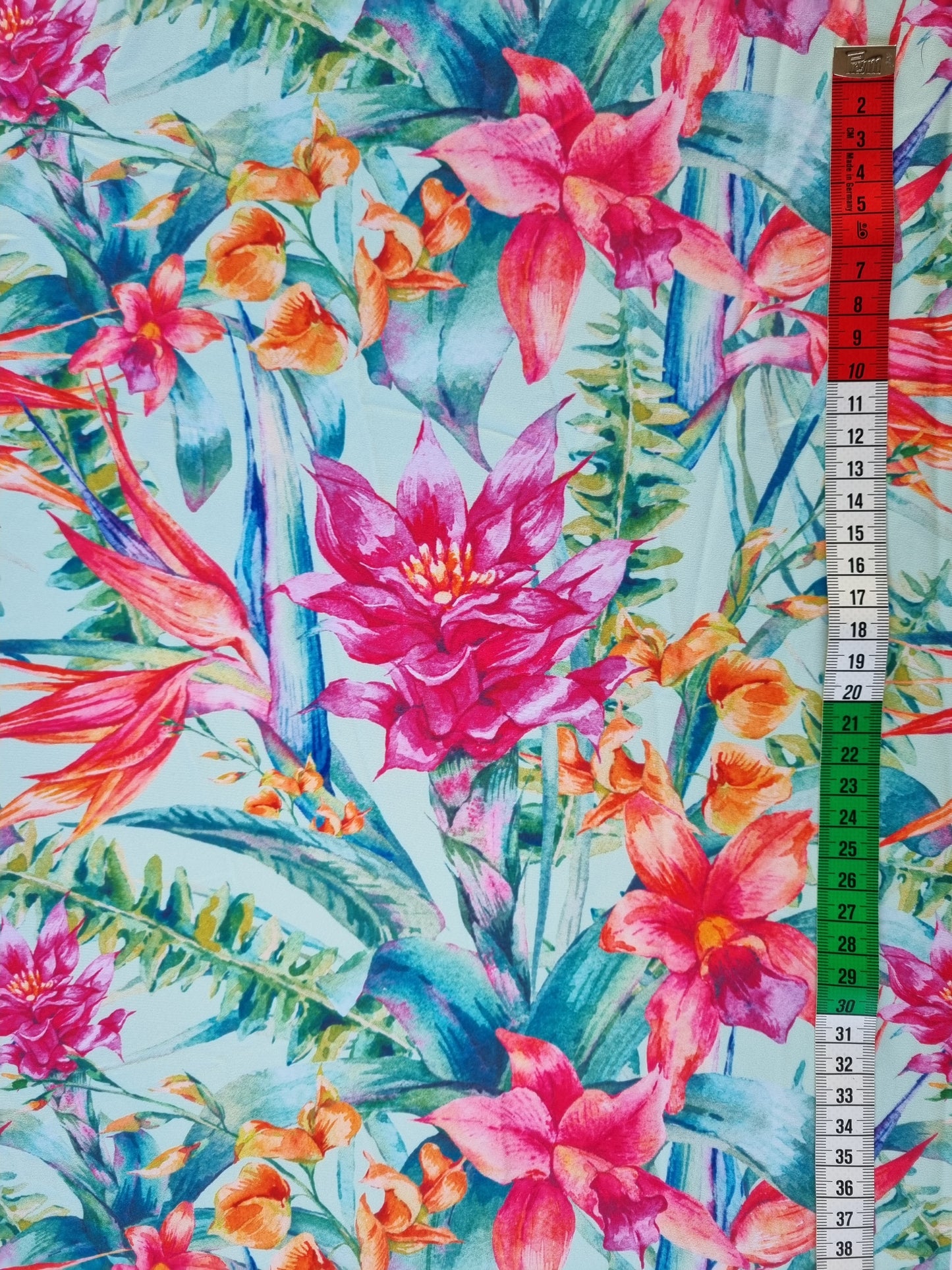 Zwem (en lingerie) lycra: Turquoise met tropische bloemenprint
