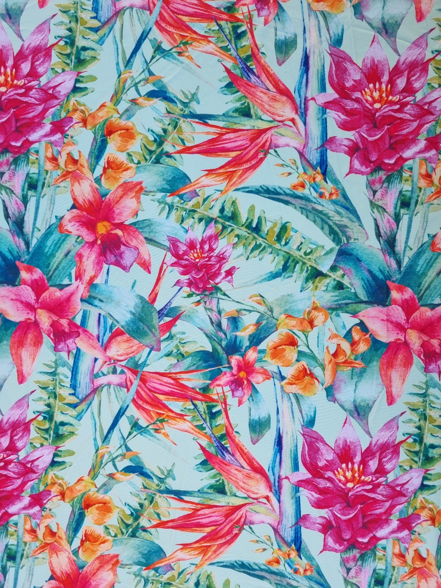 Zwem (en lingerie) lycra: Turquoise met tropische bloemenprint
