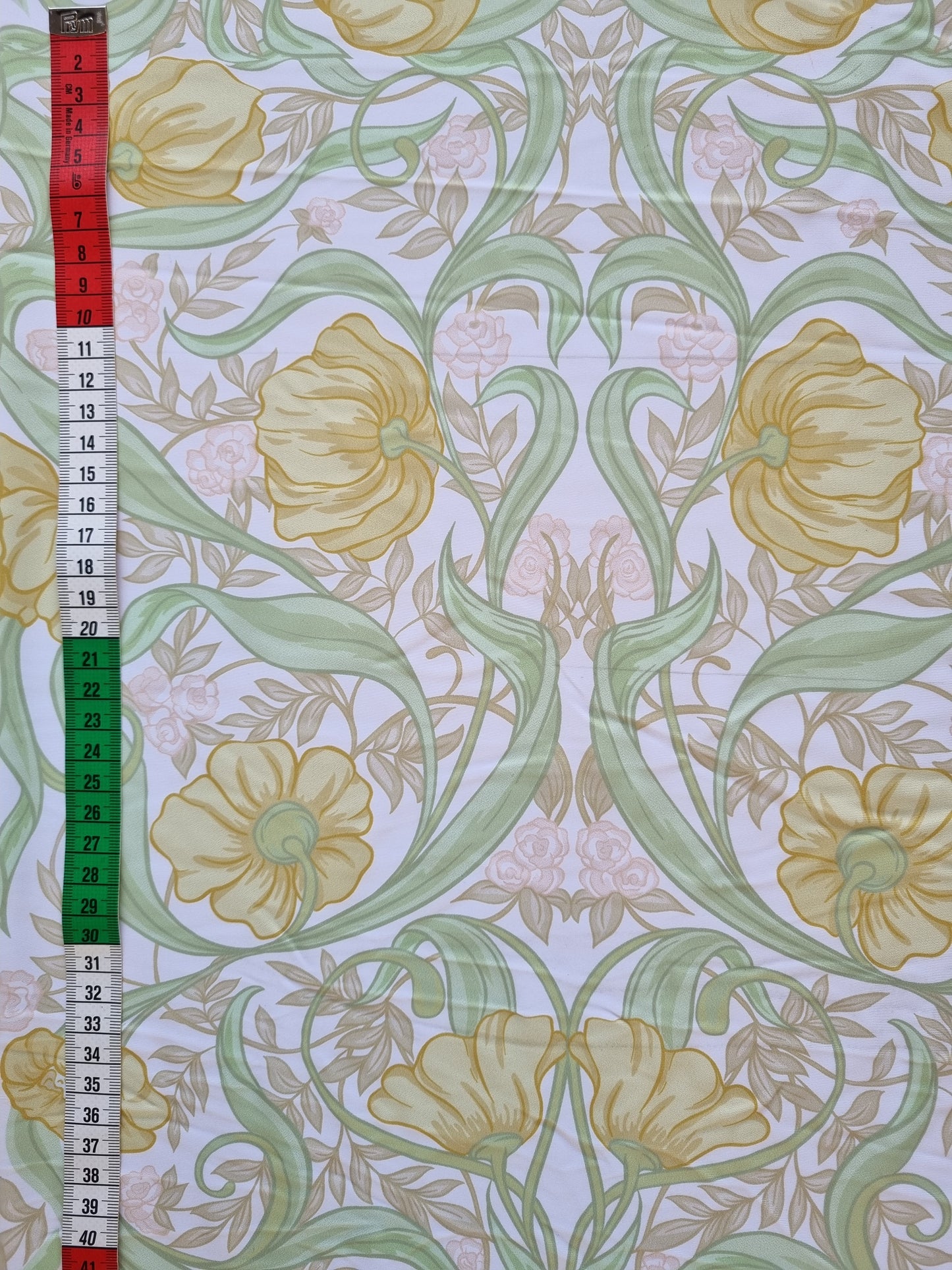 Zwem (en lingerie) lycra: Wit met gele, gespiegelde bloemenprint