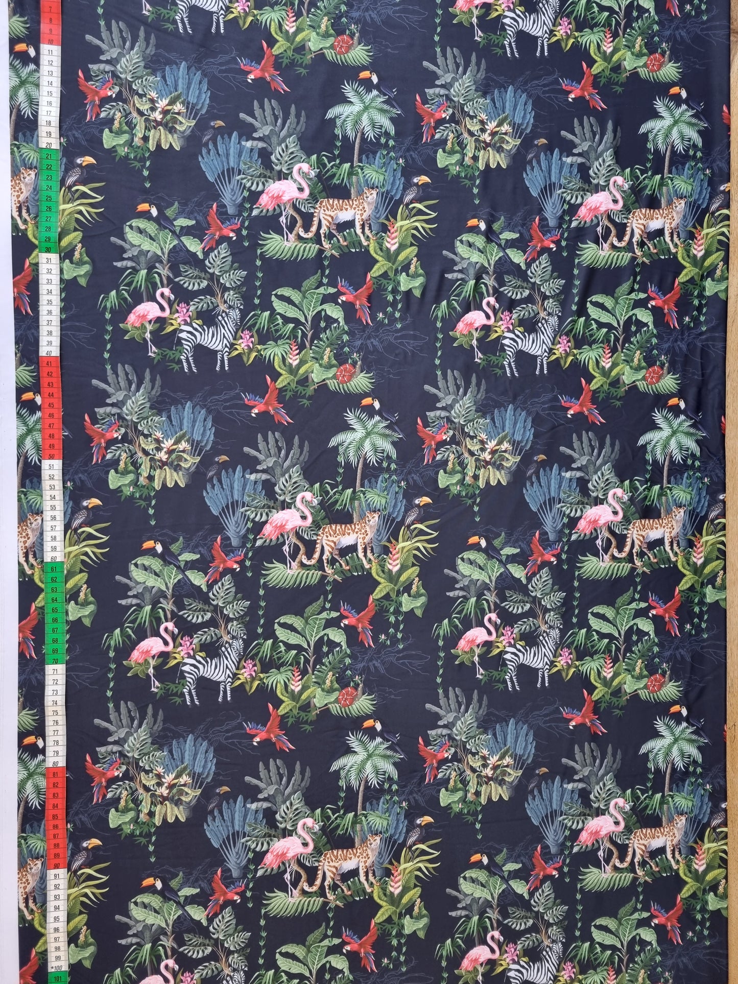 Zwem (en lingerie) lycra: Nachtblauw met tropische dieren en planten