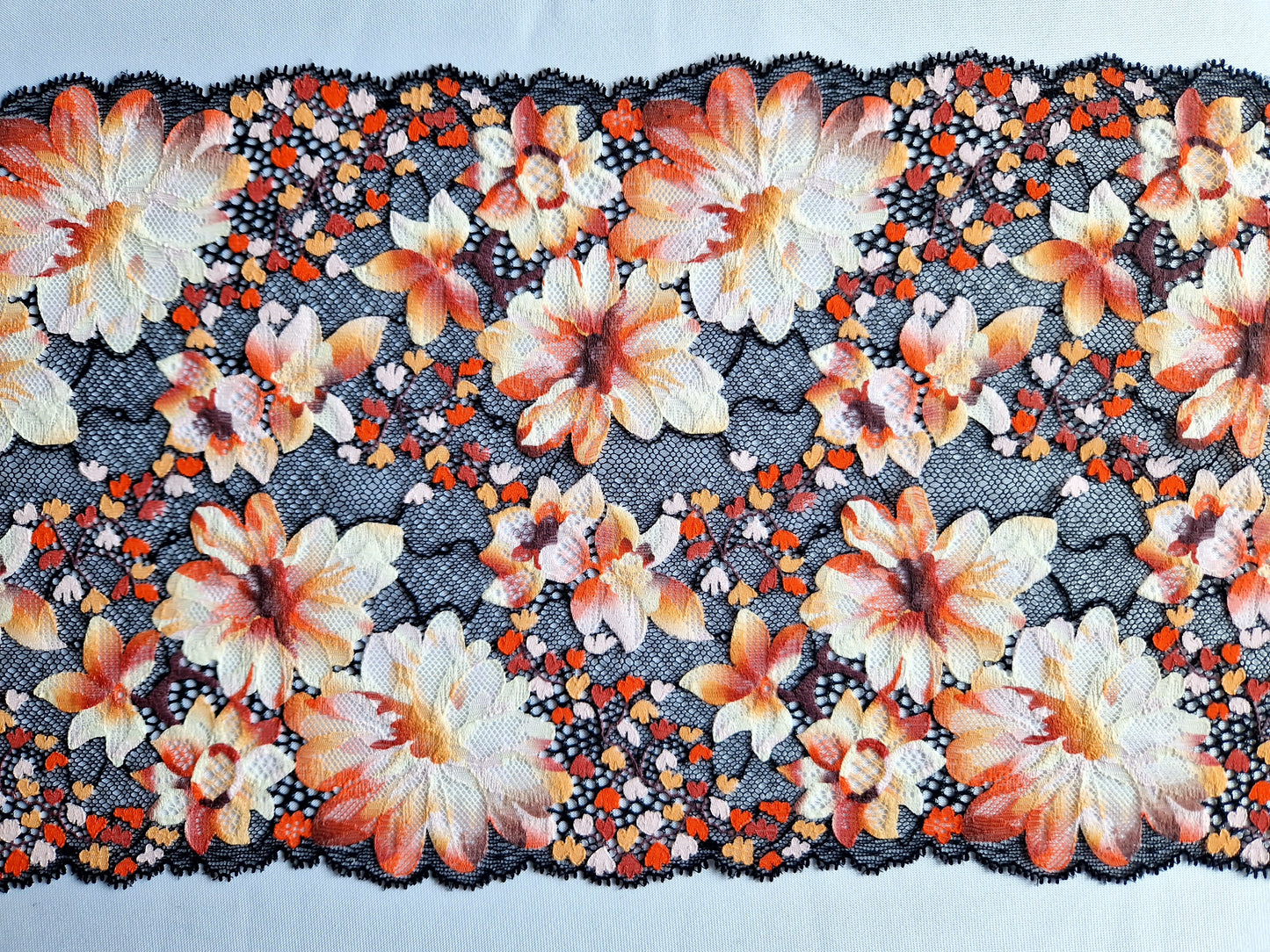2024-78 's zomers muli gekleurd stretchkant met bloemen in oranje tinten